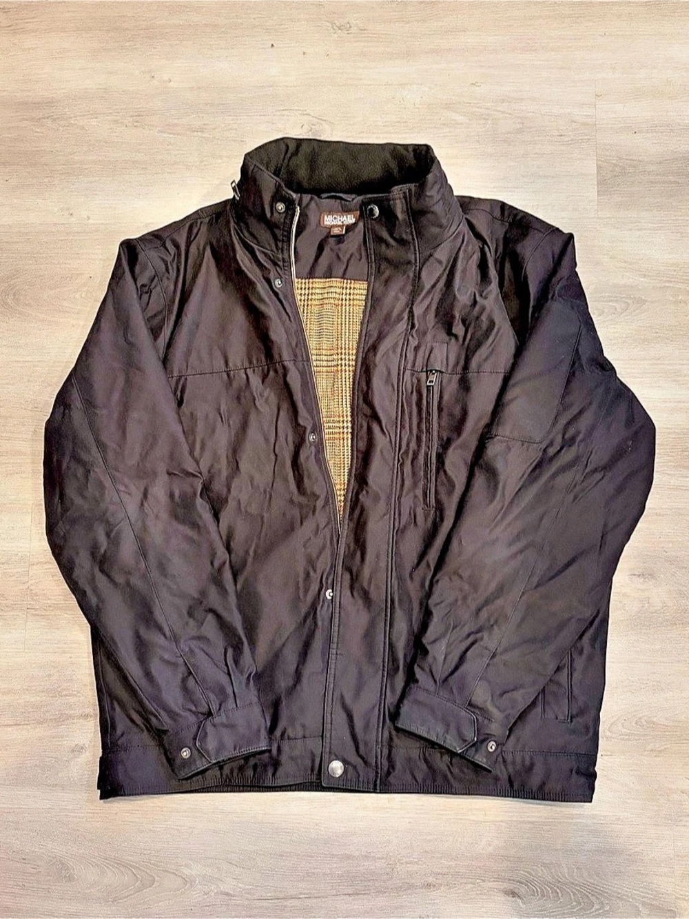 Michael Kors Men's Black Soft Shell Plaid-Lined Jacket